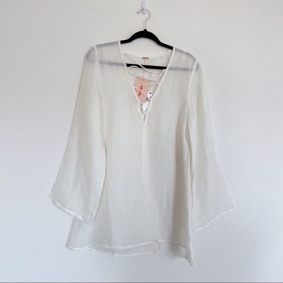 NWT Cult Gaia Womens Naomi Ivory Lace Up Sheer Swim Top Cover-Up L - Picture 7 of 10
